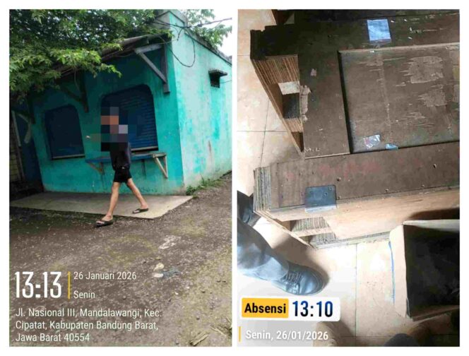 
Foto Ist: Tampak sebuah bangunan di Jalan Nasional III, Mandalawangi, Kecamatan Cipatat, Kabupaten Bandung Barat, yang diduga menjadi lokasi peredaran obat keras golongan G. Aktivitas keluar-masuk seseorang terekam pada Senin (26/1/2026).