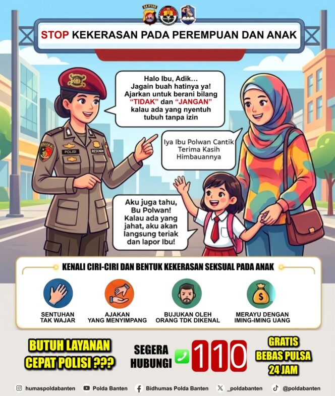 
Polda Banten Ajak Masyarakat Bersatu Hentikan Kekerasan Seksual terhadap Perempuan dan Anak